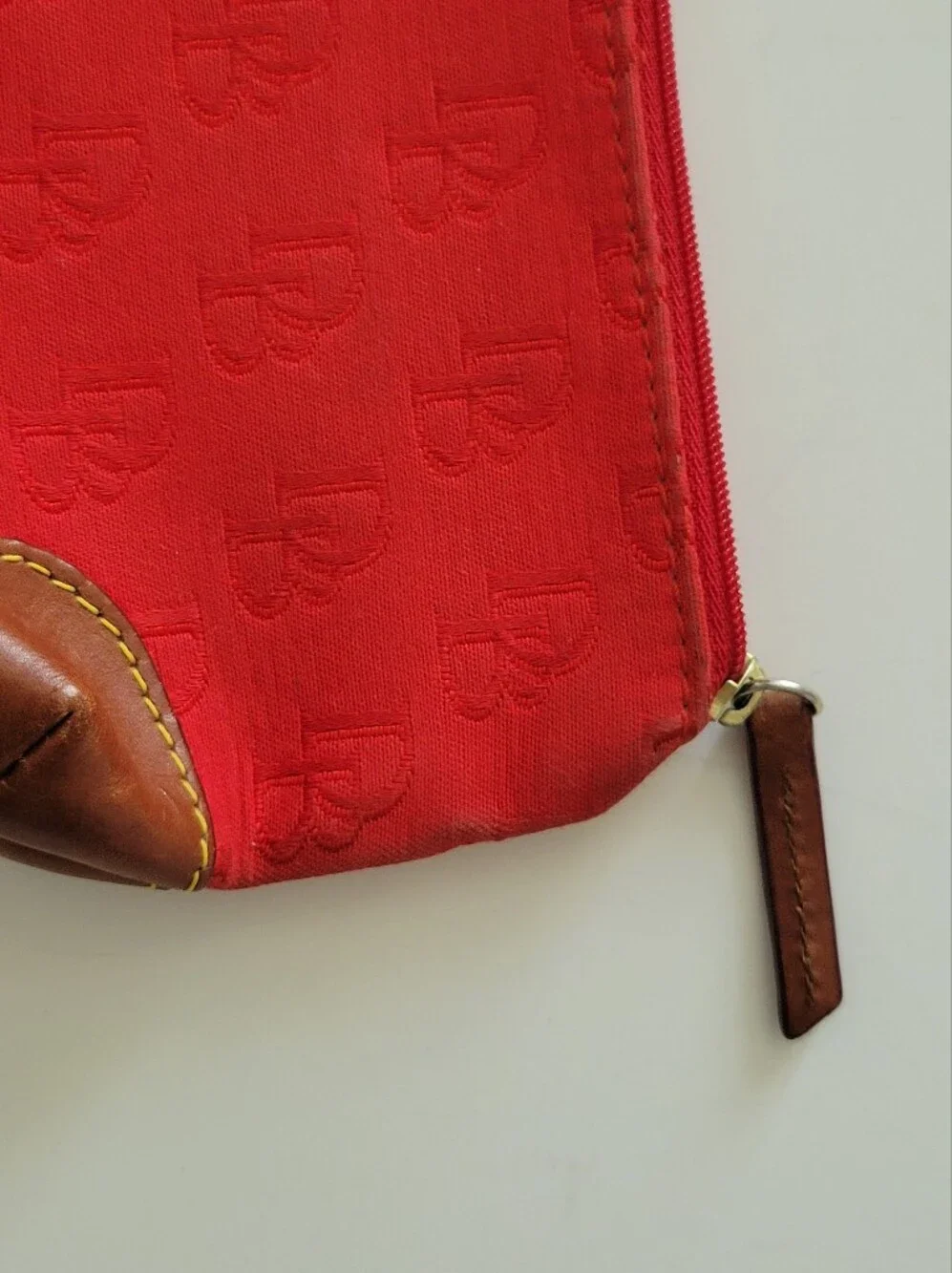 Dooney and Bourke Red DB Logo Cosmetic Bag/ Clutch Wristlet Top Zip